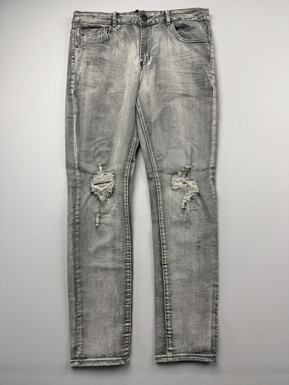 Waimea Jeans Mens 34x30 Gray Stone Wash Denim Slim Skinny Leg Distressed Stretch